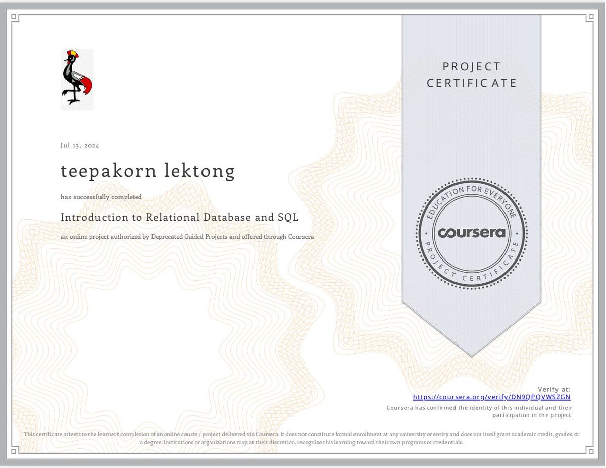 Introduction to Relational Database and SQL
